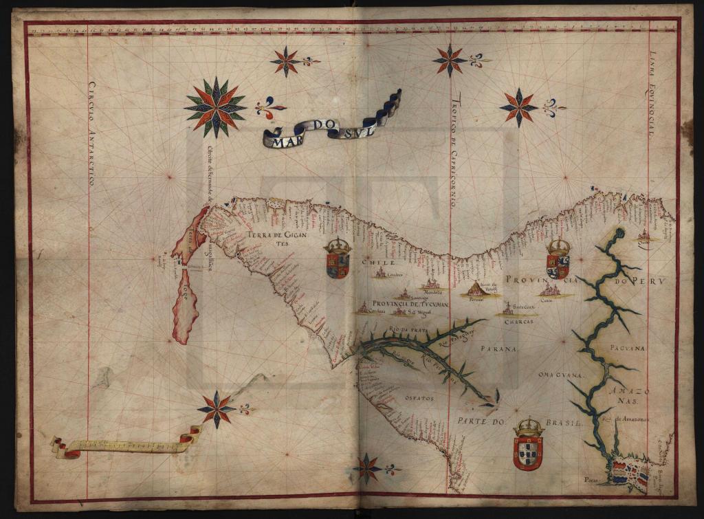 América do Sul com as terras para sul do Equador, sem a parte oriental da costa do Brasil, &quot;Atlas Universal, de João Teixeira Albernaz&quot;