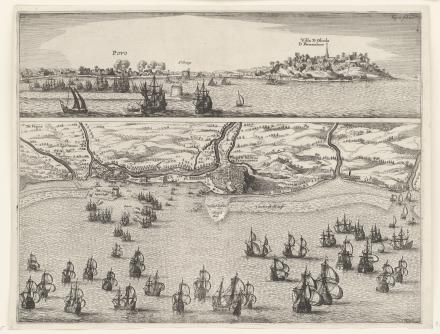 Verovering van Olinda in Brazilië door generaal Hendrick C. Loncq, 1630